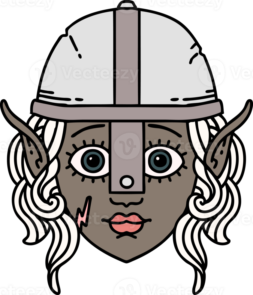 Retro Tattoo Style elf fighter character face png