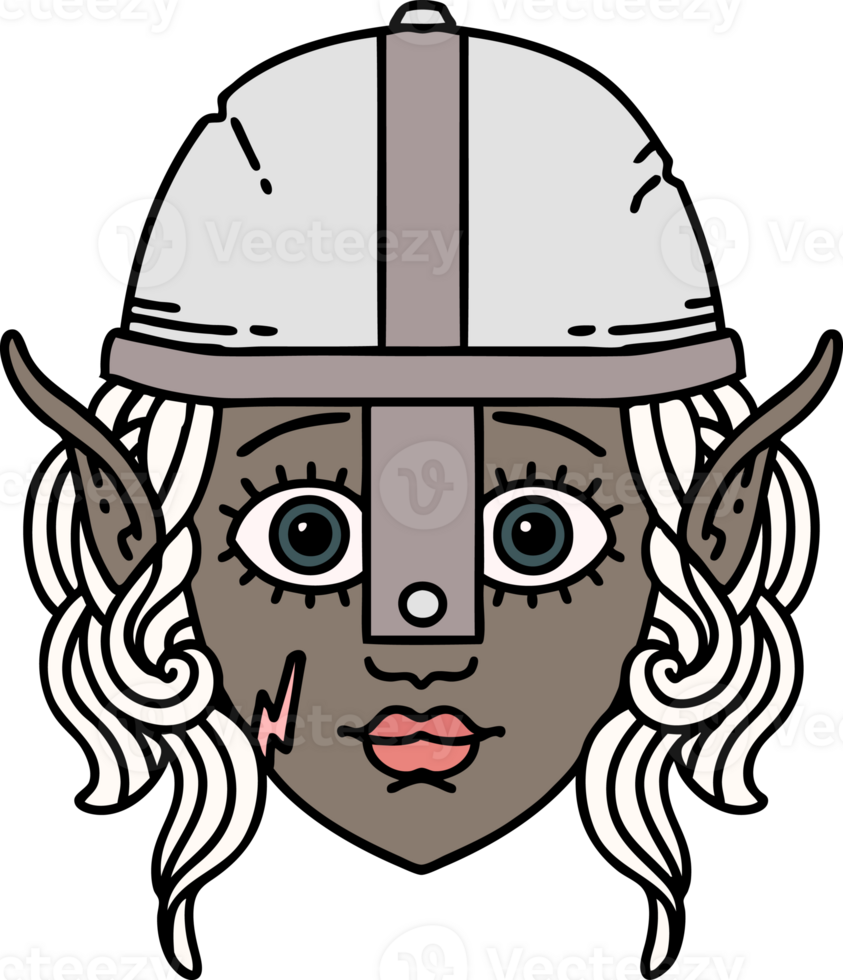 visage de personnage de combattant elfe de style tatouage rétro png