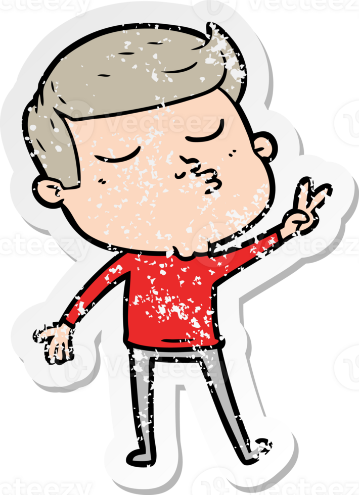 distressed sticker of a cartoon model guy pouting png