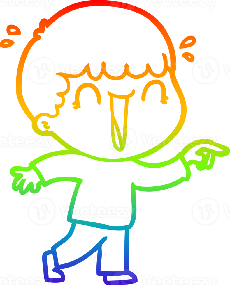 arco iris degradado línea dibujo de un riendo dibujos animados hombre señalando png