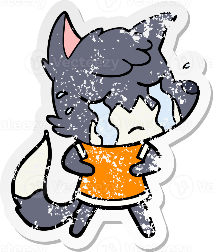 distressed sticker of a crying fox cartoon png