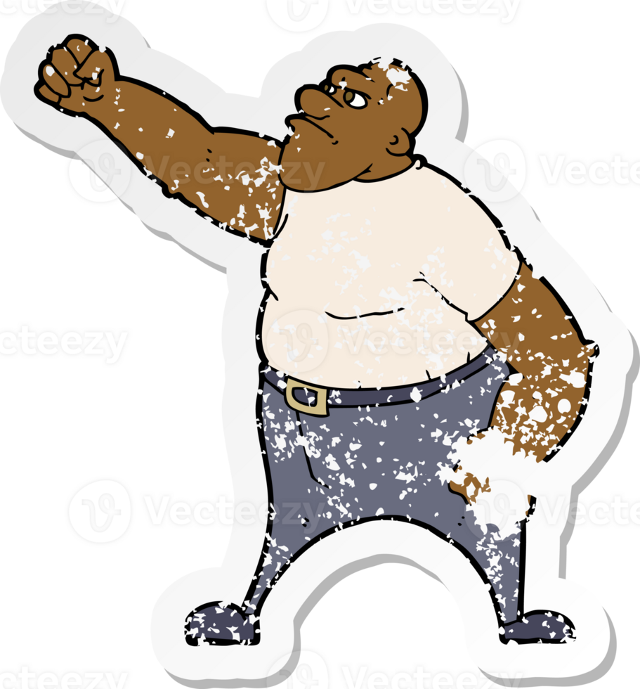 retro distressed sticker of a cartoon angry man png