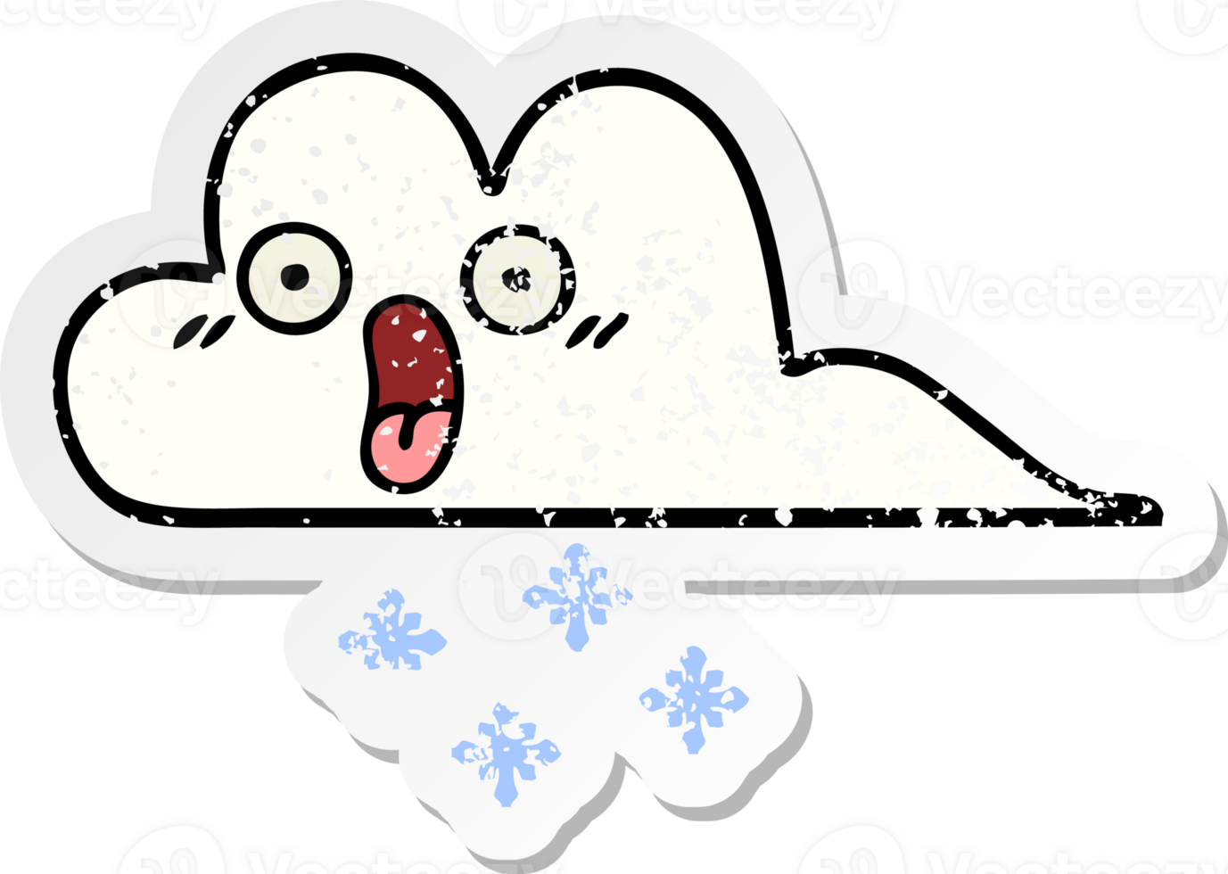 distressed sticker of a cute cartoon shocked snow cloud png