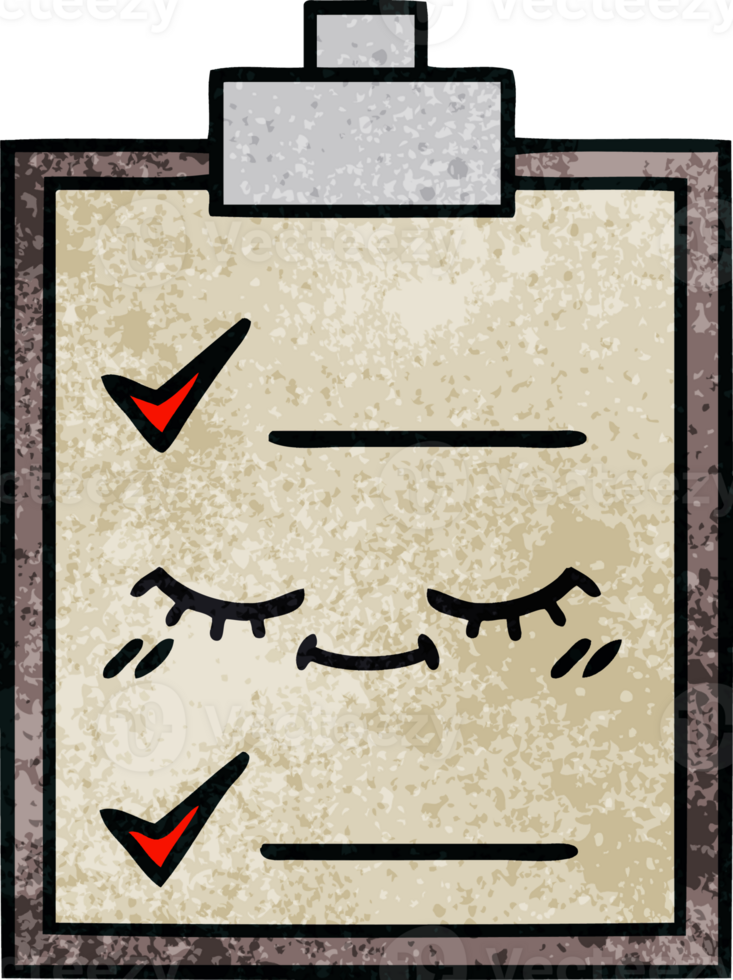 retro grunge texture cartoon of a check list png