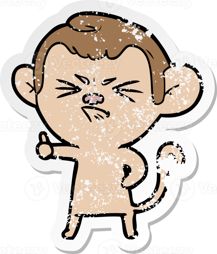 distressed sticker of a cartoon angry monkey png