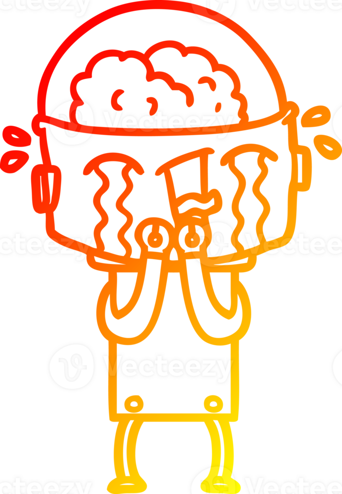 warm gradient line drawing of a cartoon crying robot png