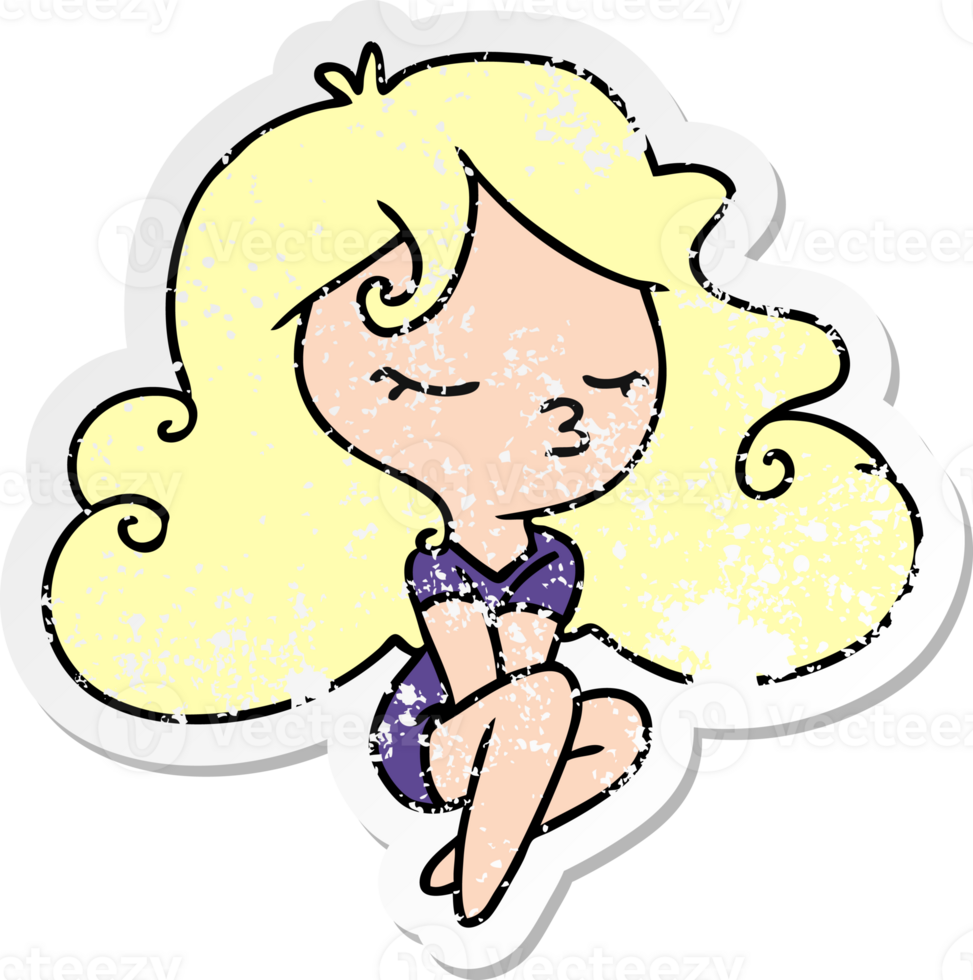 hand drawn distressed sticker cartoon of cute kawaii girl png