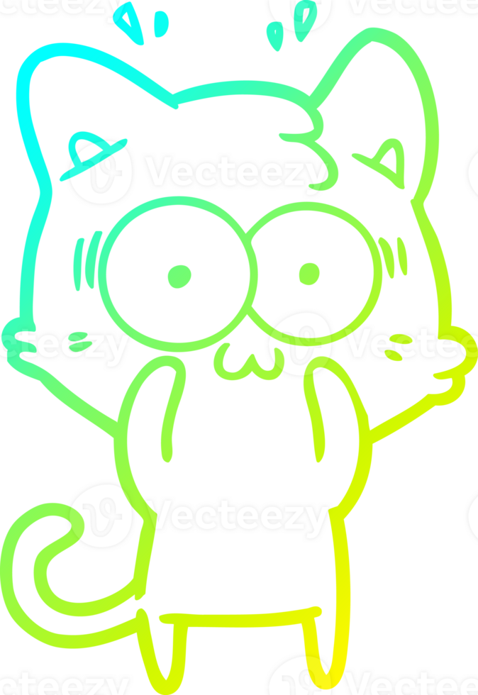 cold gradient line drawing of a cartoon surprised cat png