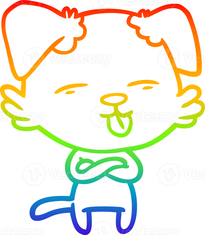 rainbow gradient line drawing of a cartoon dog sticking out tongue png