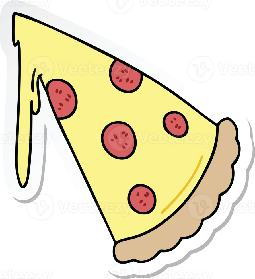 sticker of a quirky hand drawn cartoon slice of pizza png