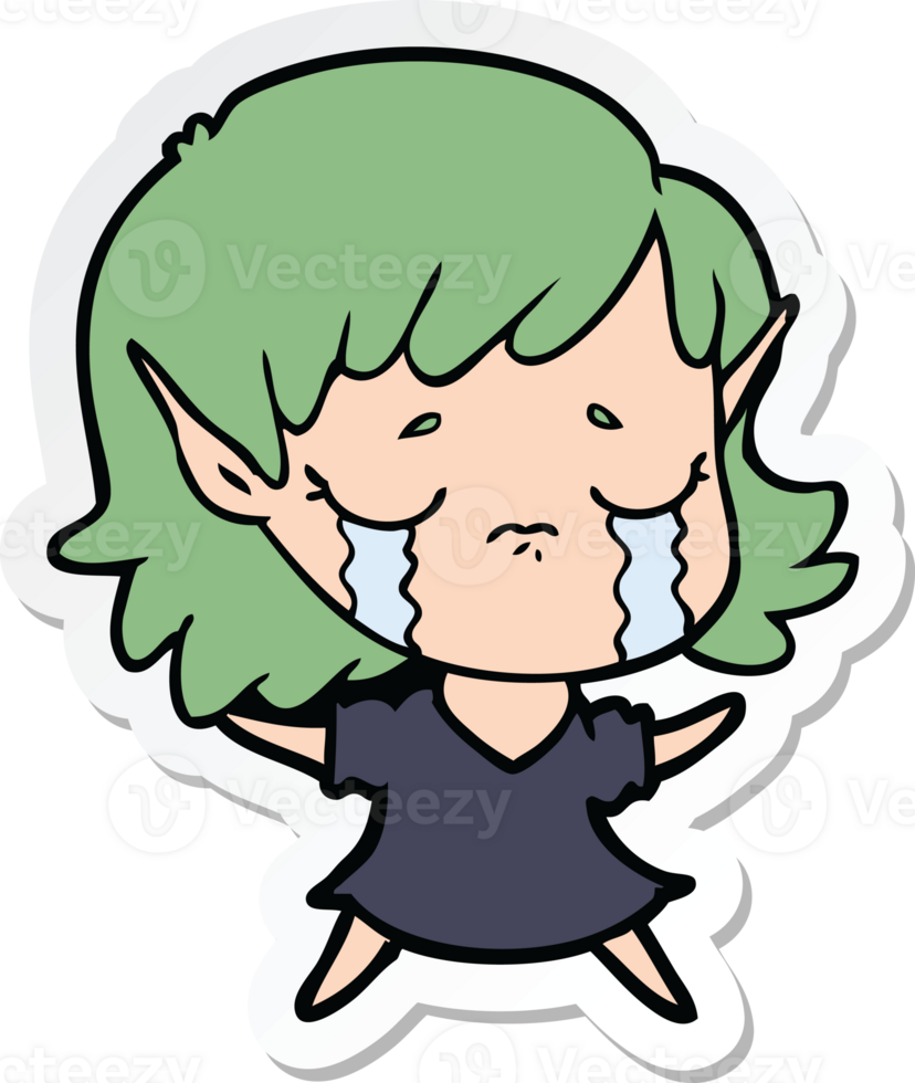 sticker of a cartoon crying elf girl png