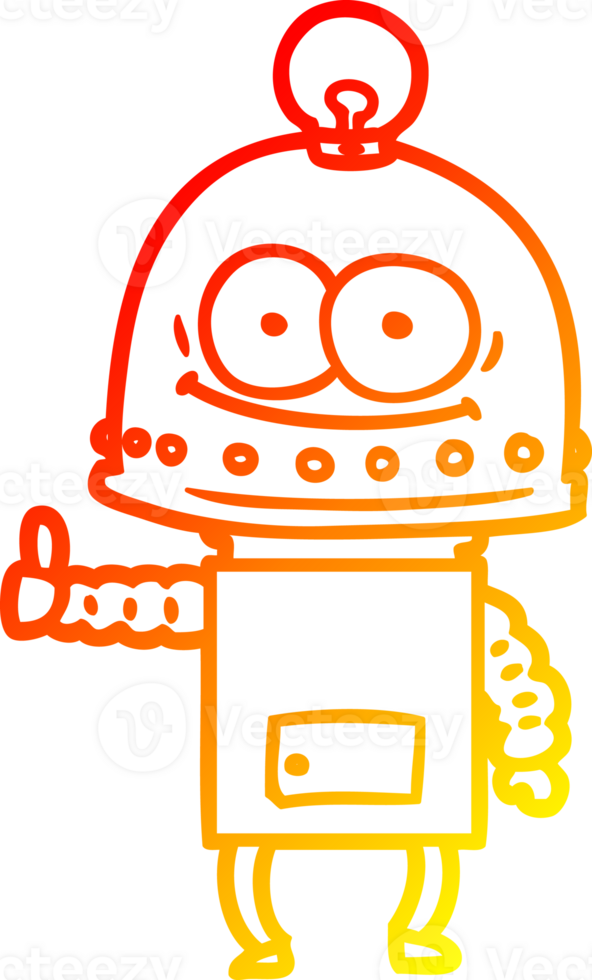 warm gradient line drawing of a happy carton robot with light bulb png