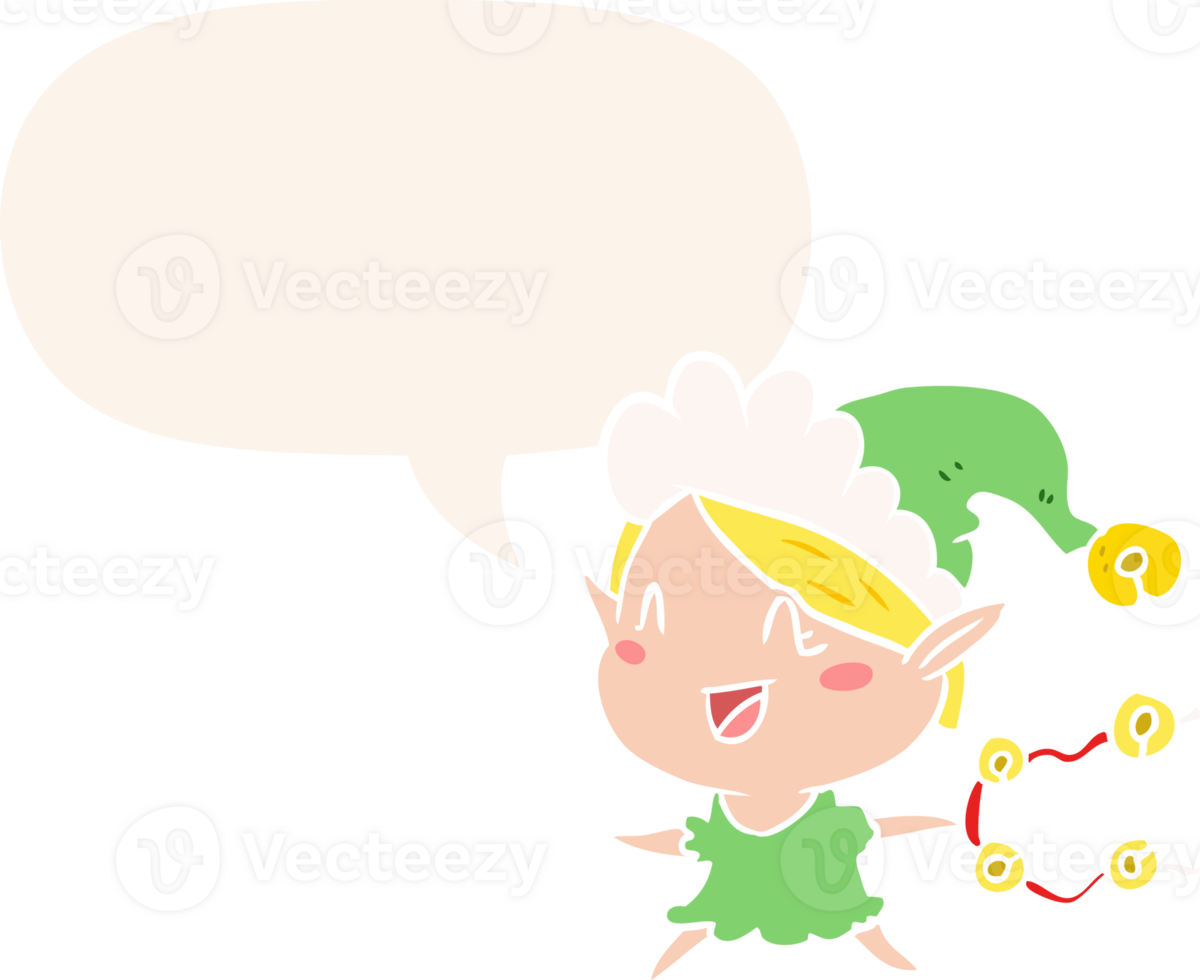 cartoon happy christmas elf with speech bubble in retro style png