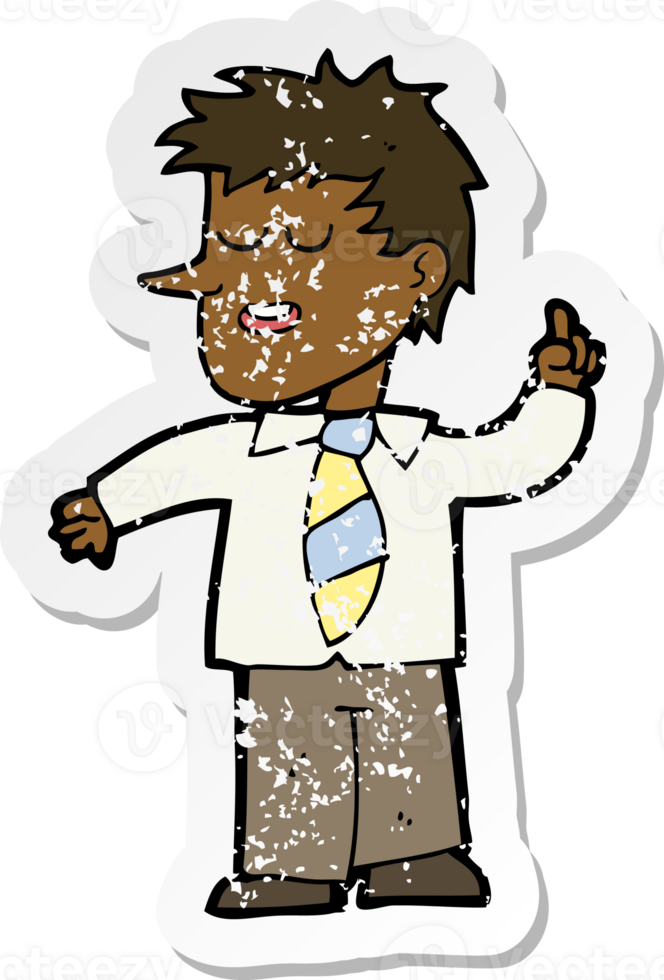 retro distressed sticker of a cartoon man with good idea png