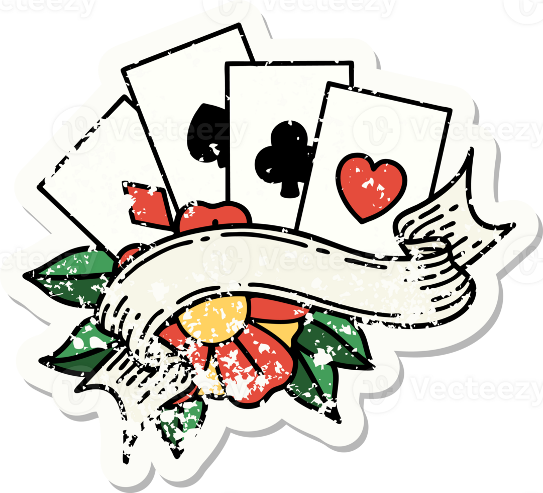 distressed sticker tattoo in traditional style of cards and banner png