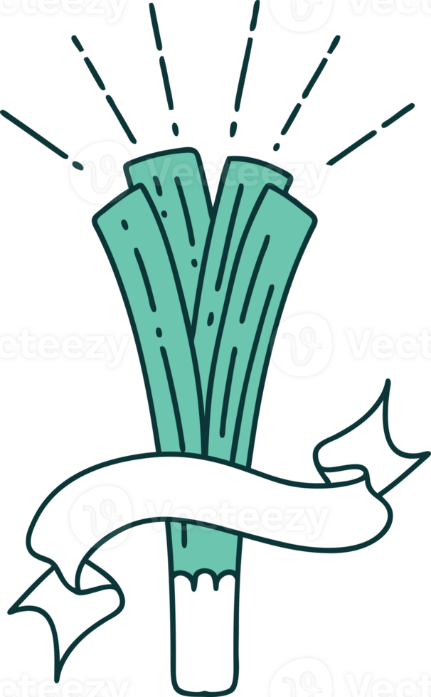 scroll banner with tattoo style leek png