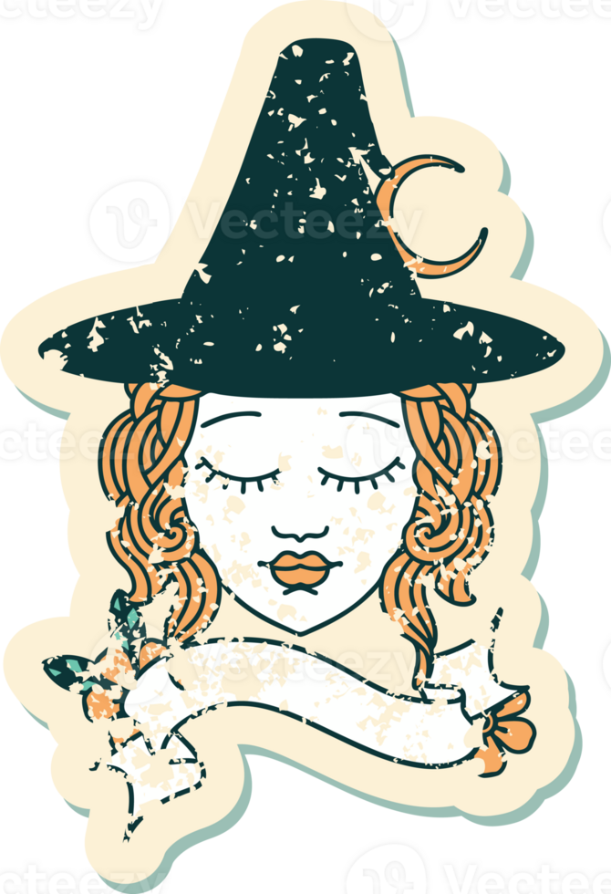 Retro Tattoo Style human witch character face png