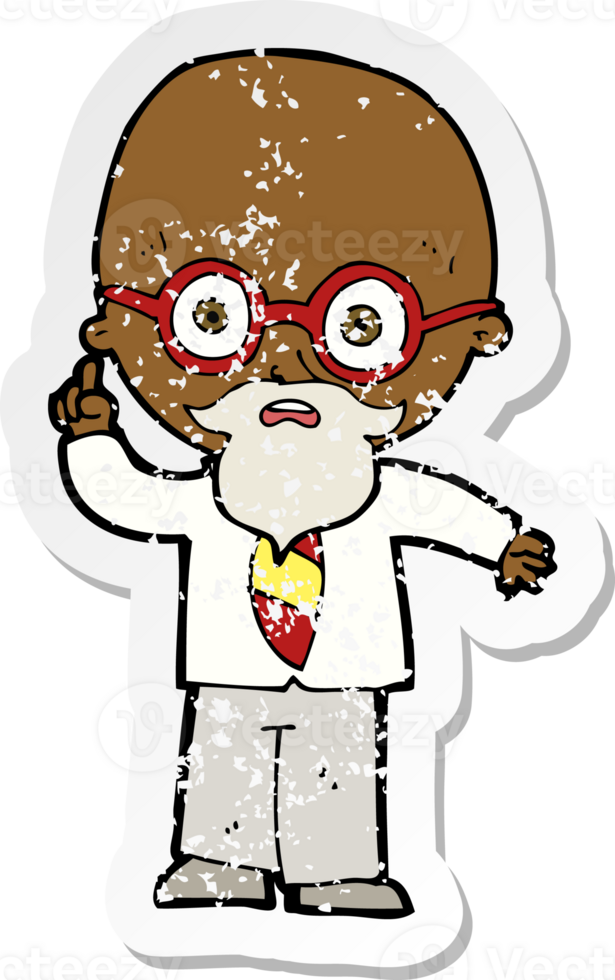 retro distressed sticker of a cartoon professor png