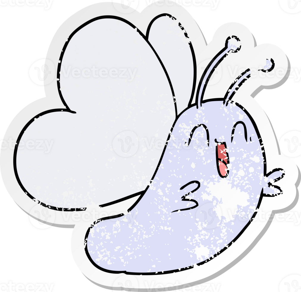 distressed sticker of a funny cartoon butterfly png