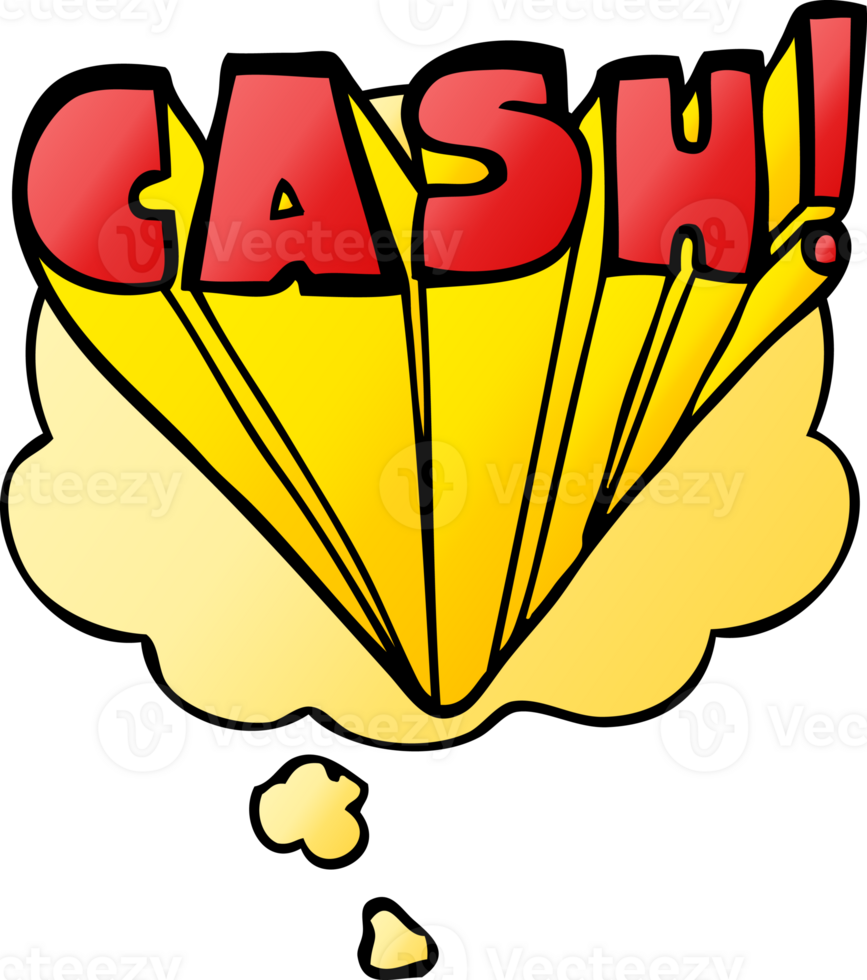 cartoon word cash with thought bubble in smooth gradient style png