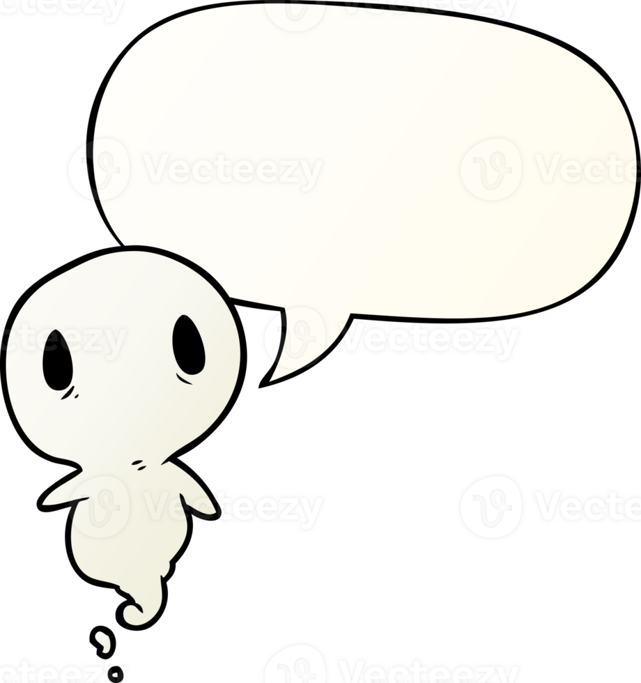 cute cartoon ghost with speech bubble in smooth gradient style png