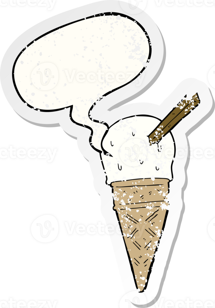 cartoon ice cream with speech bubble distressed distressed old sticker png