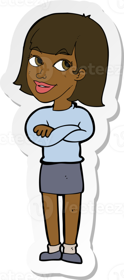 sticker of a cartoon happy woman looking over png