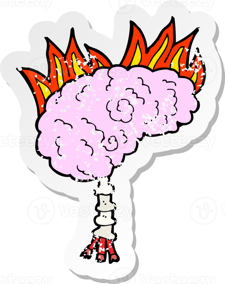 retro distressed sticker of a cartoon brain png