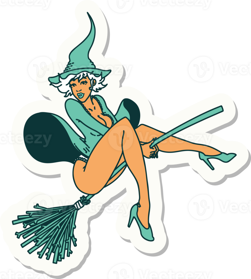 sticker of tattoo in traditional style of a pinup witch png