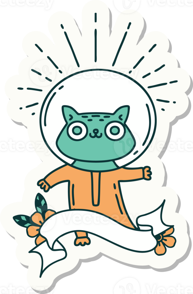 sticker of a tattoo style cat in astronaut suit png