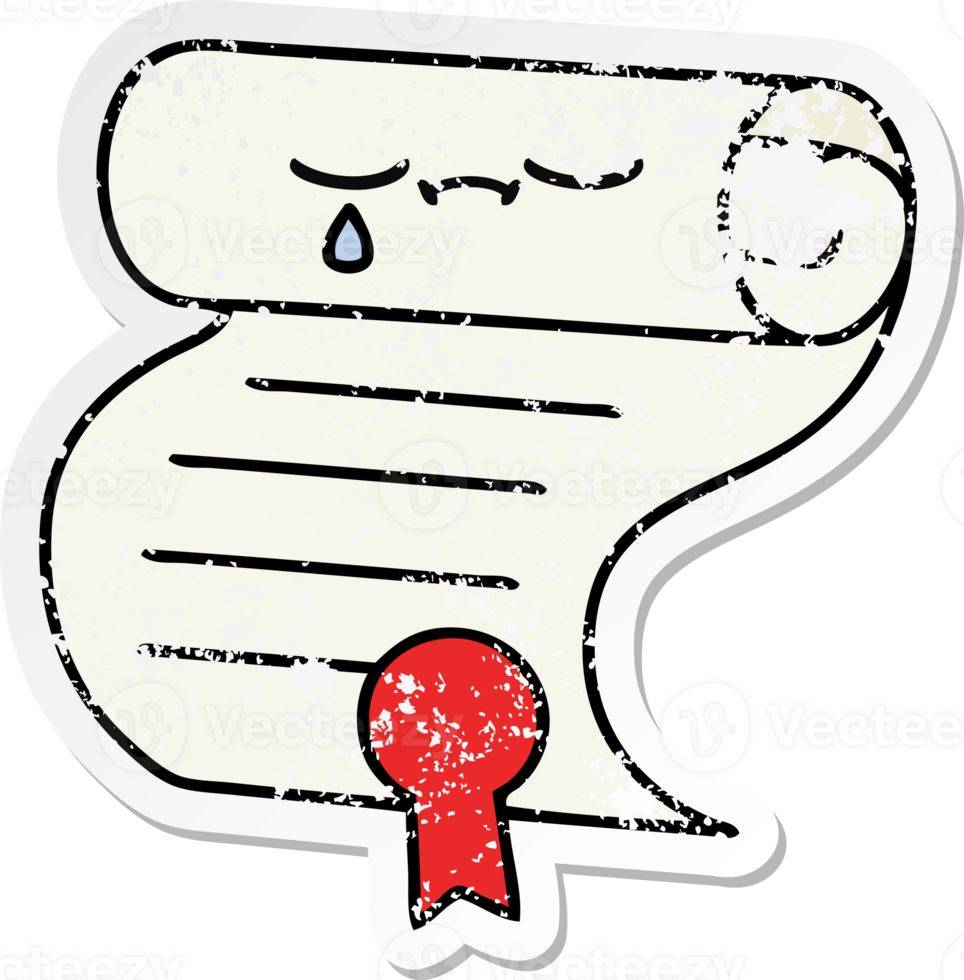 distressed sticker of a cute cartoon contract png