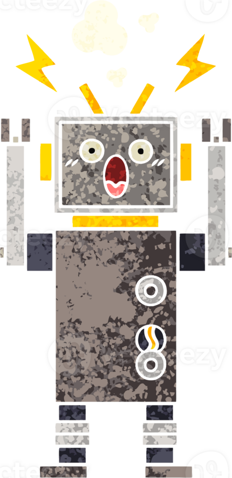 retro illustration style cartoon of a malfunctioning robot png