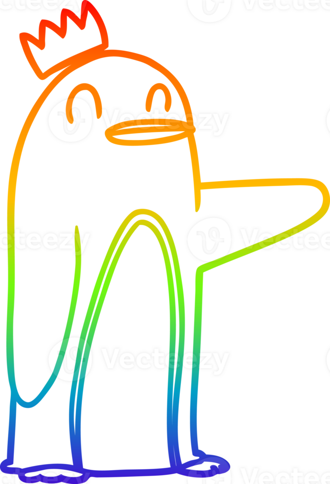 rainbow gradient line drawing of a cartoon emperor penguin png