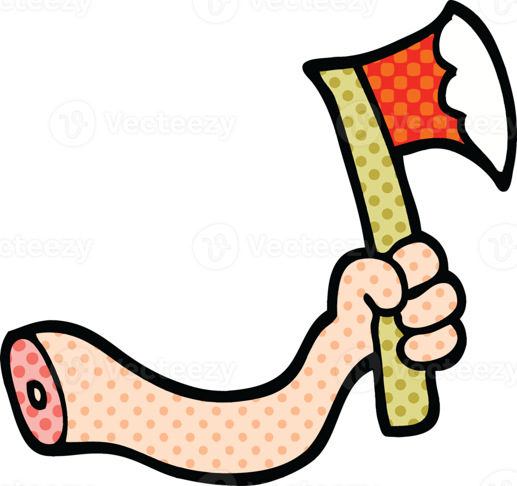 comic book style cartoon arm with axe png