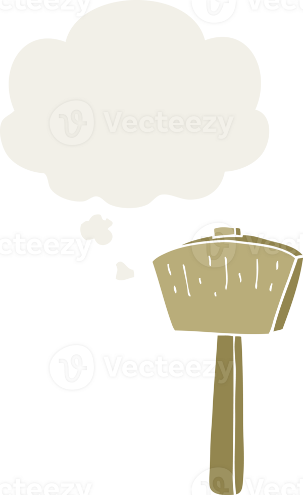 cartoon mallet with thought bubble in retro style png