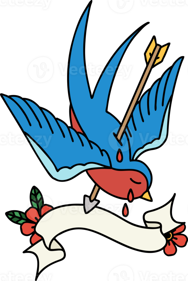 traditional tattoo with banner of a swallow crying png