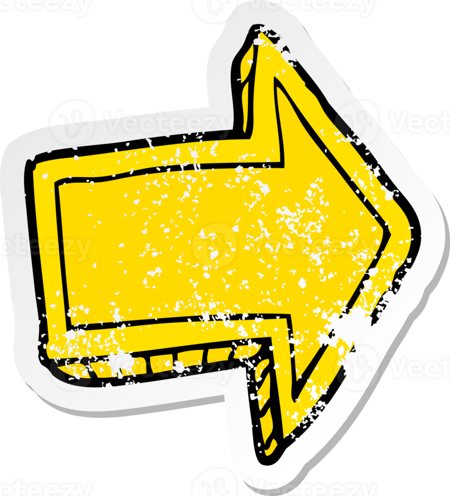 distressed sticker of a cartoon pointing arrow png
