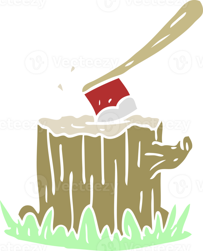flat color style cartoon axe in tree stump png