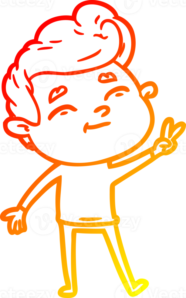 warm gradient line drawing of a happy cartoon man giving a peace sign png