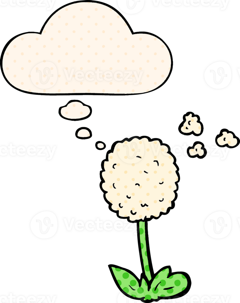 cartoon flower with thought bubble in comic book style png