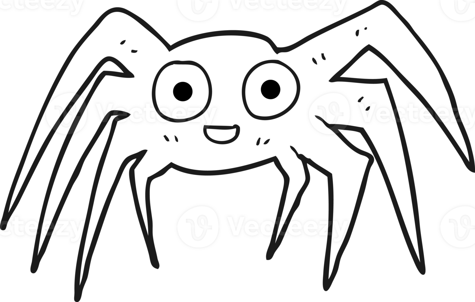 hand drawn black and white cartoon spider png