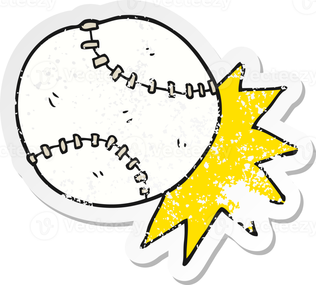 retro distressed sticker of a cartoon baseball ball png