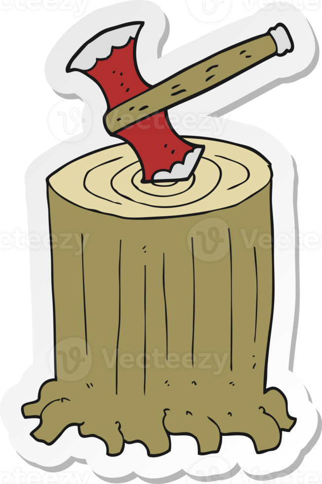 sticker of a cartoon tree stump and axe png