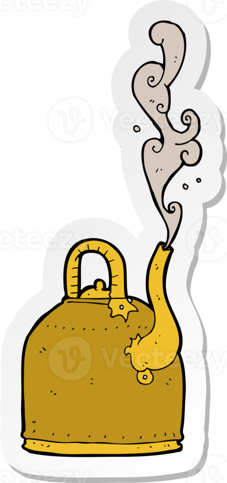 sticker of a old iron kettle cartoon png