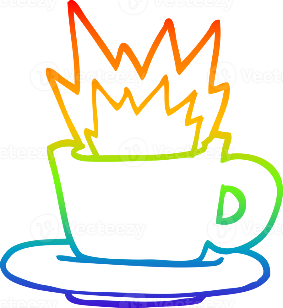 rainbow gradient line drawing of a cartoon cup of coffee png