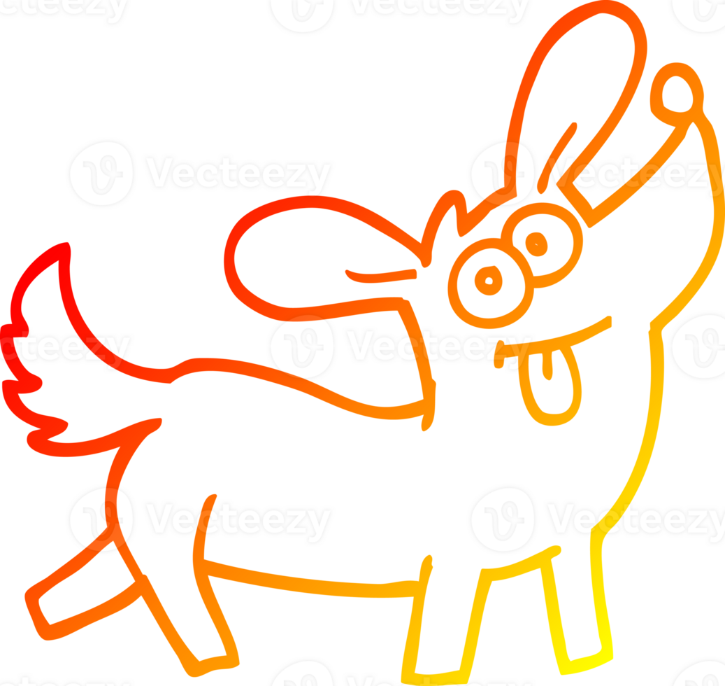 warm gradient line drawing of a cartoon happy dog png