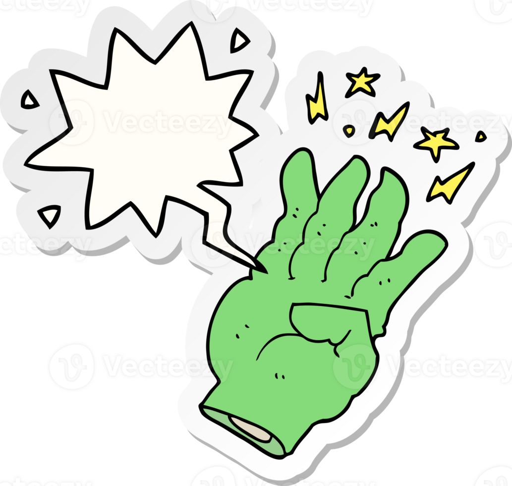 cartoon spooky magic hand with speech bubble sticker png