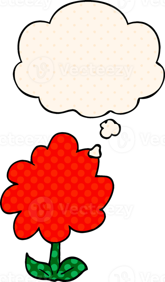 cartoon flower with thought bubble in comic book style png