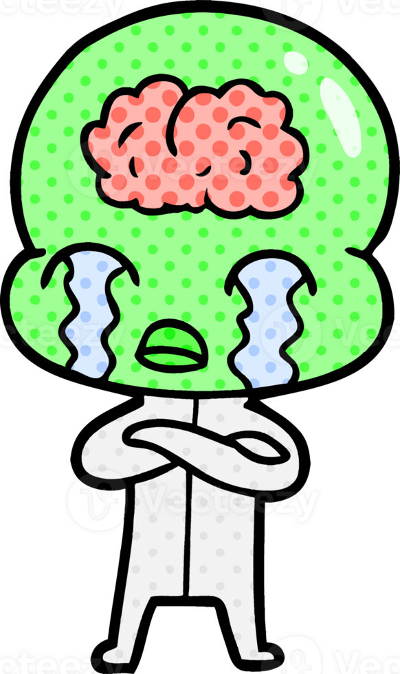 cartoon big brain alien crying png