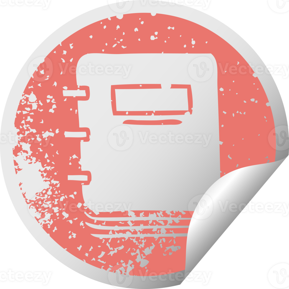 distressed circular peeling sticker symbol of a note book png